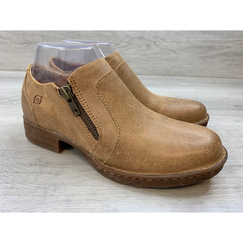 Born Calla Tan Distressed Suede Ankle Booties Side Zip Women's 7.5 Shoes
